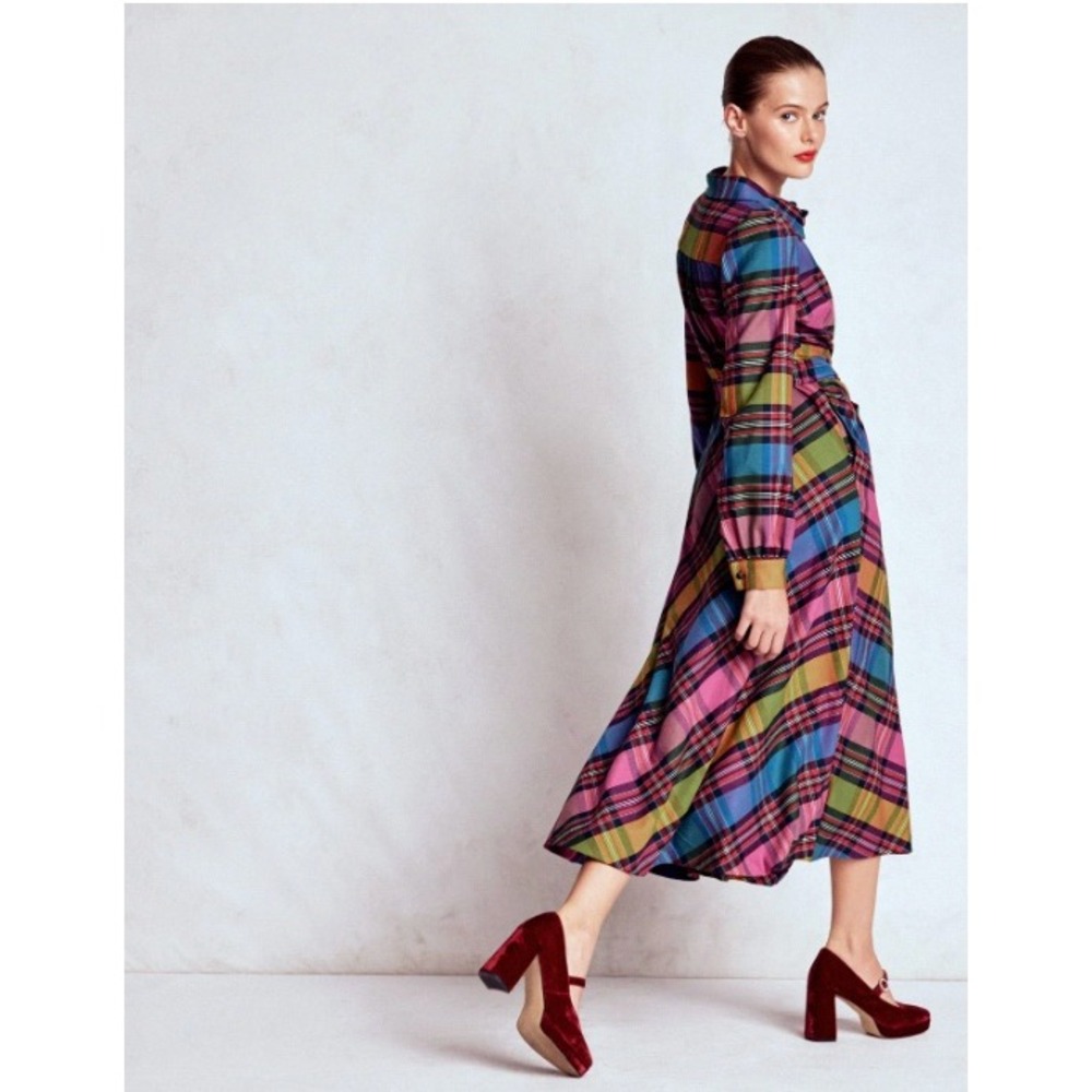 Boden Vivienne Bold Check Button Up Maxi Dress Belted Long Sleeve | Size 8 - Picture 13 of 13